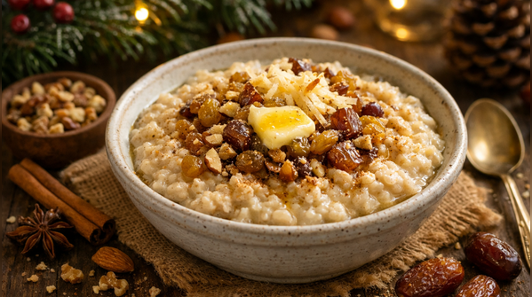 Warm porridge dressed for Christmas