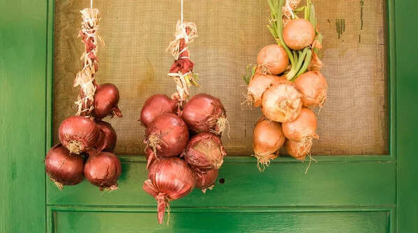Hanging onions on the door – Greece
