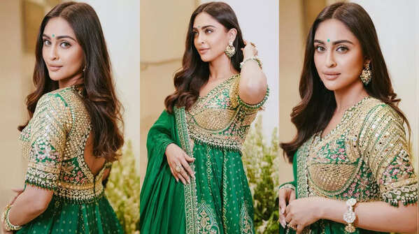 Green lehenga with traditional flair