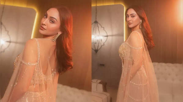 Soft champagne lehenga elegance