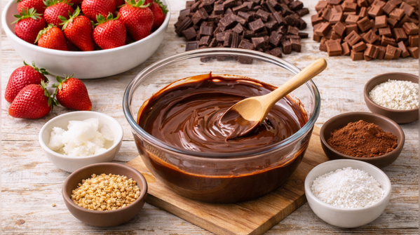 Dipping the strawberries