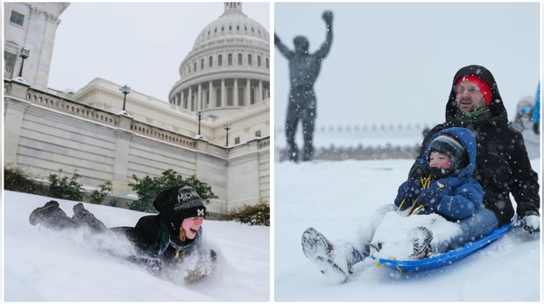Snow turns landmarks into playgrounds