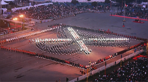 Bands showcased national milestones in formations