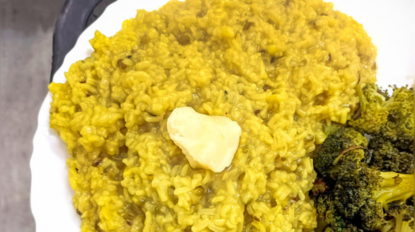Khichdi with ghee and pickle
