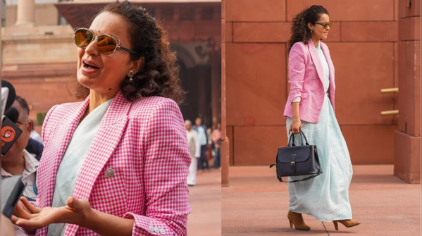 Mulmul pastel saree with checkered winter charm