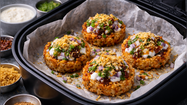 Leftover rice tikki chaat cups