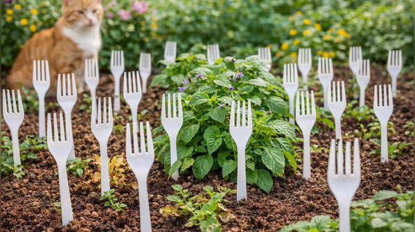 Keep animals out with upright plastic forks