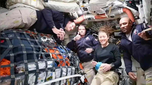 Nasa Artemis crew captured during conference from the moon's orbit