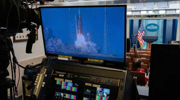 Nsa Artemis II launch as seen from the James Brady Briefing Room of the White House