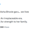 Asha Bhosle passes away: Tollywood actor Vishnu Manchu remembers her ‘irreplaceable voice’