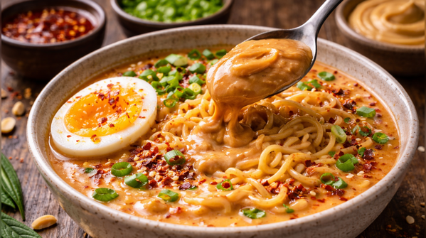 Ramen with a spoon of peanut butter
