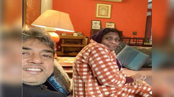With his mother
