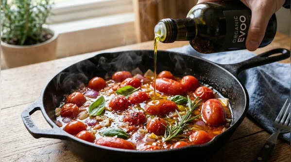 Cooked tomatoes + olive oil