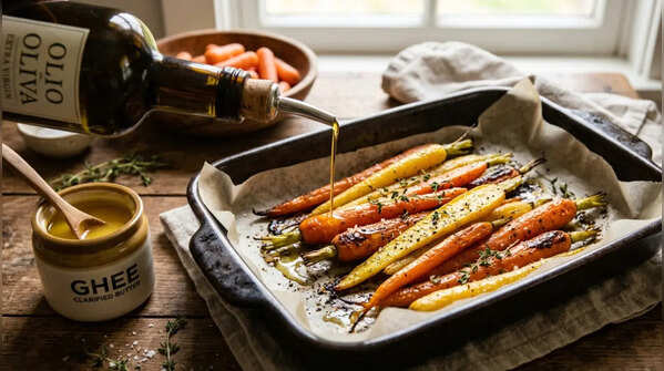 Carrots + ghee or olive oil