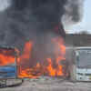 Article image for: 'Loud explosions like cylinder blasts': Massive fire guts 5 buses at private parking yard