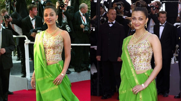 The vibrant parrot-green structured Neeta Lulla drape (2003)