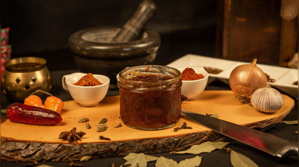 Home-made chutneys and spices