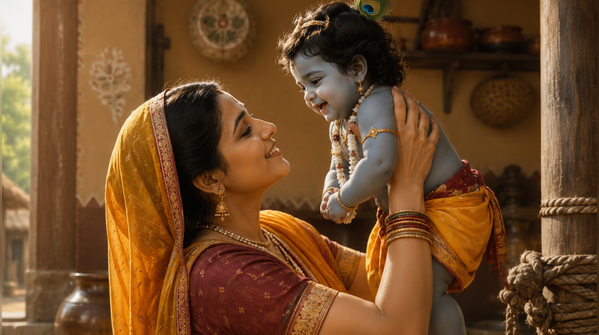 Yashoda raising Krishna as her own