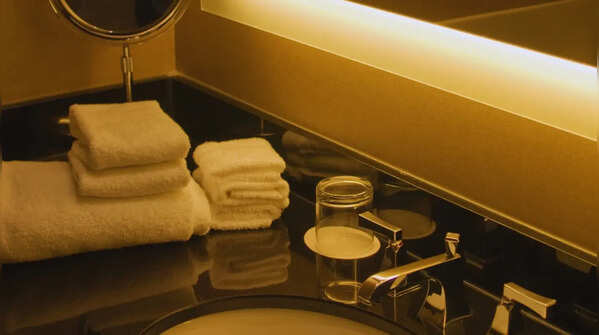 Glasses kept near the sink