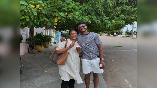 With his mother