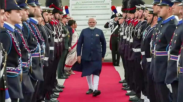 Ceremonial welcome after arriving in Rome, Italy.