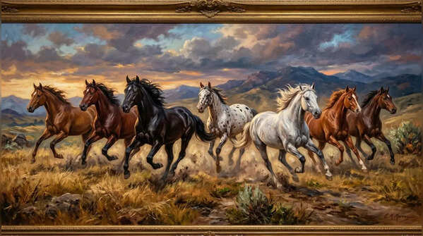 Painting of seven running Horses