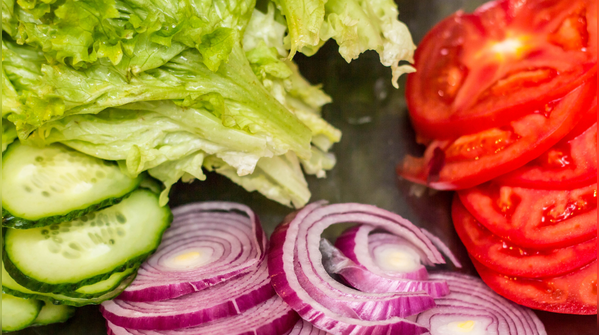 Onion, cucumber and the raw plate