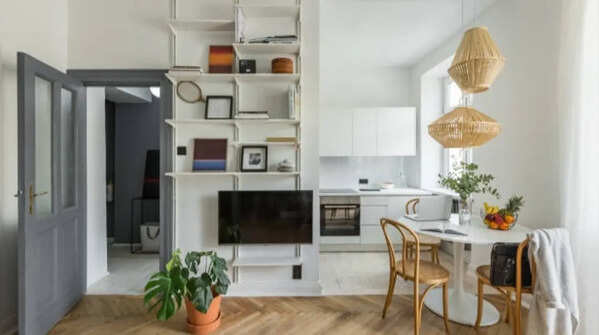 Vertical shelves are good for compact homes