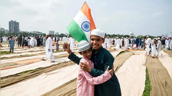 Youngsters wave Tricolour during Eid-ul-Adha celebrations