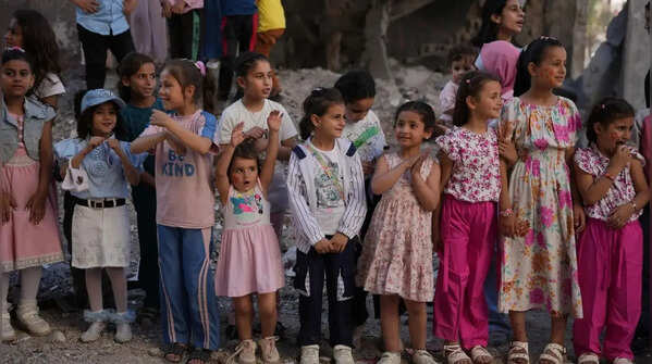 Children crowd Gazan streets