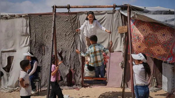 Children, displaced and playing