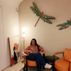 Orange cozy corner with metallic dragonflies