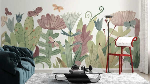 Botanical mural accent wall