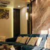 Fluted marble accent wall