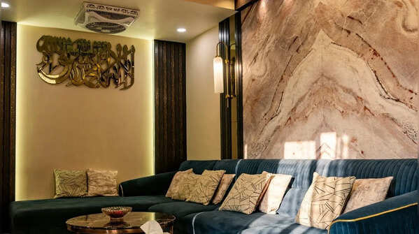 Fluted marble accent wall