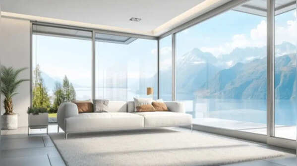 Window walls tinted with various glass