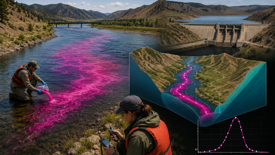 In 2010, US scientists tracked dye 41.2 miles in Montana's Missouri River; a reservoir held it 8.2 hours