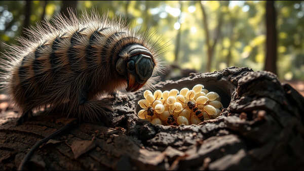 A parasitic wasp turns caterpillars into zombie bodyguards for its young