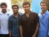 Suriya at Santhanam's Settai movie set