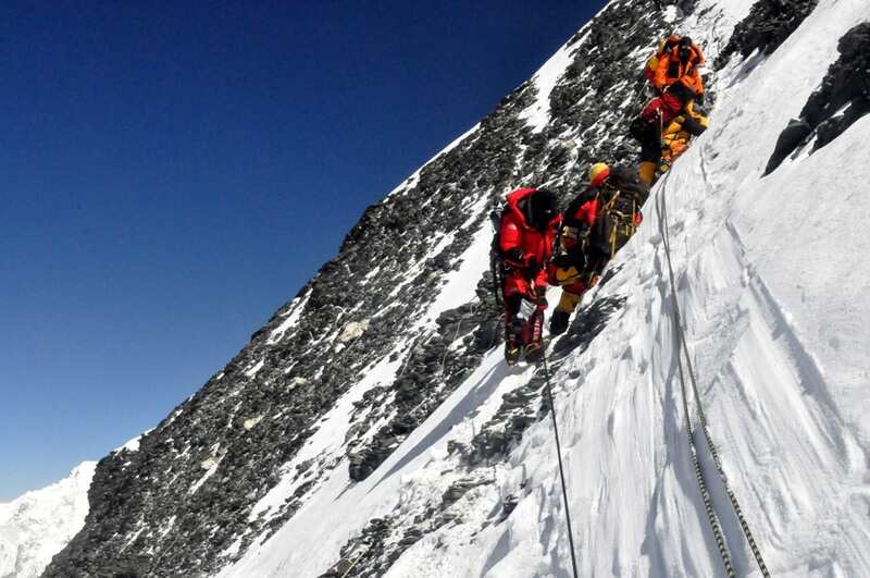 Descending from summit
