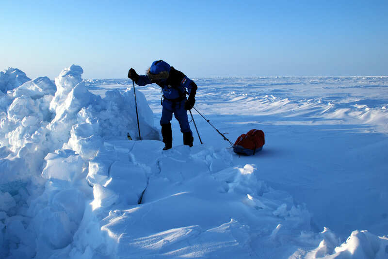 North Pole on frozen Arctic Ocean