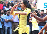Actress Mahalakshmi dances with her college mates