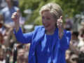 U.S. Democratic presidential candidate Hillary Clinton gestures