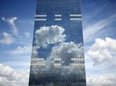 Clouds are reflected in the Midi Tower