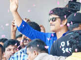 Actor Akkineni Nagarjuna waves to his fans