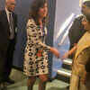 Sushma Swaraj greeted by representatives of other countries after her speech at the UNGA