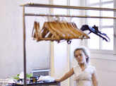 A model gets ready prior to the 'National Dwarf Fashion Show