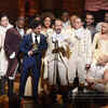 Music director Alex Lacamoire and Actor, composer Lin-Manuel Miranda celebrate on stage during 'Hamilton' GRAMMY performance