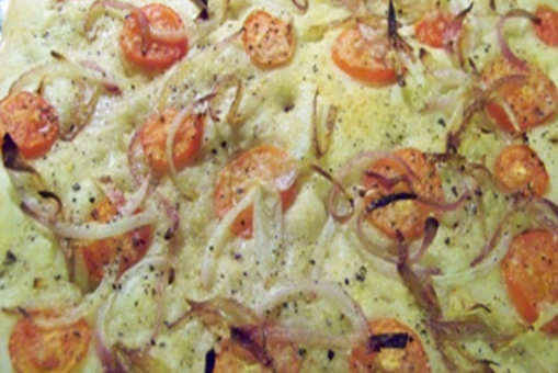 Focaccia with Carmelized Onions and Tomatoes