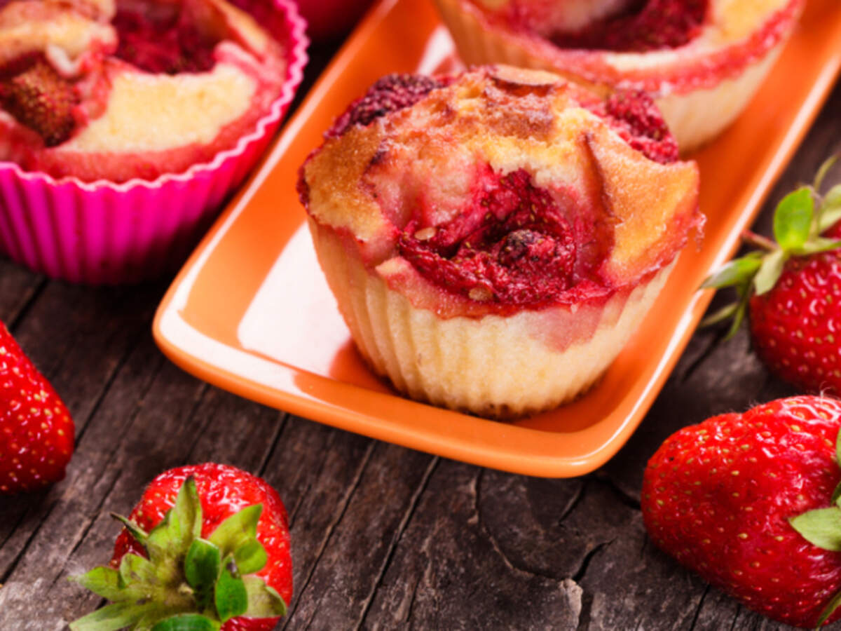 Strawberry Muffins Recipe: How to make Strawberry Muffins Recipe for Christmas at Home | Homemade Strawberry Muffins Recipe - Times Food